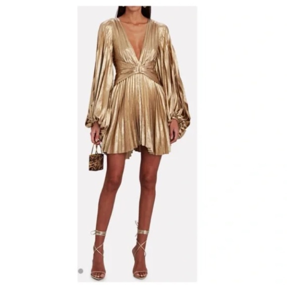 Acler Geneva Mini Gold Long Sleeve Dress